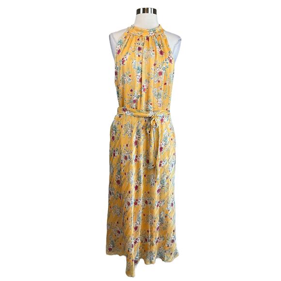 Adrianna Papell Women's Dress Size 12 Yellow Floral Print Chiffon A-Line Midi - Picture 1 of 12